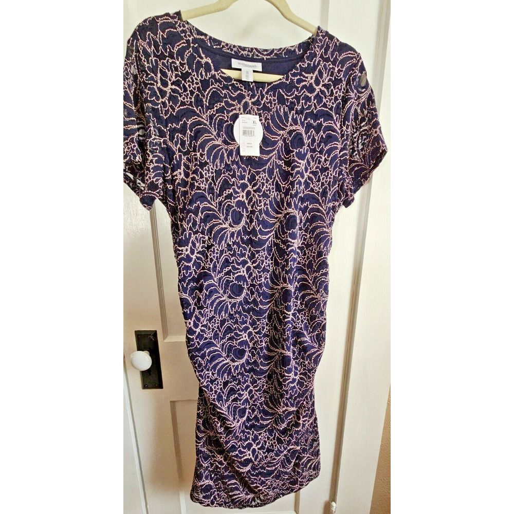 NWT Motherhood Maternity Lace Side Ruched Gender Reveal Dress Size XL Blue Pink